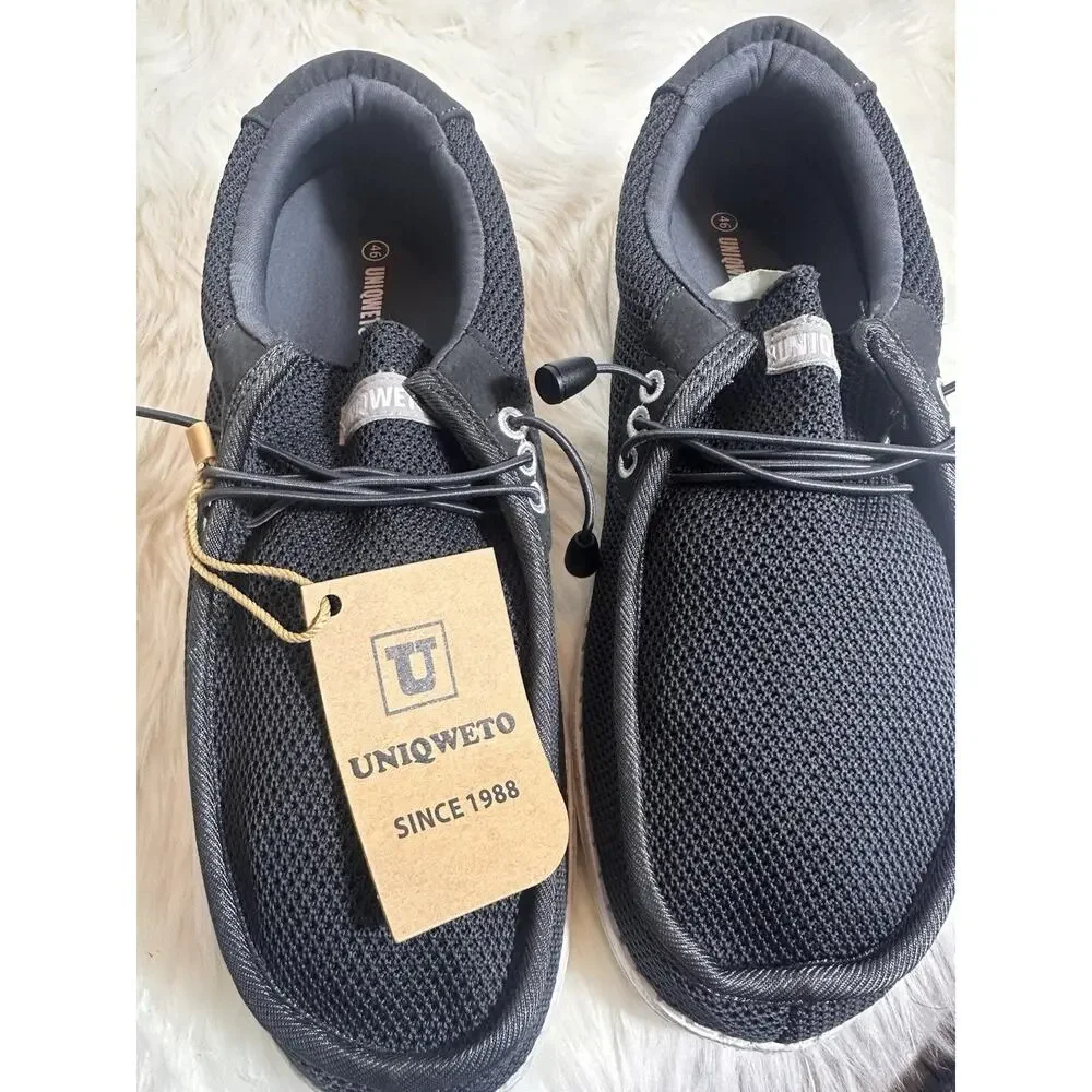 New: Uniqweto Mens Dark Gray Fabric Loafers W/ Arch‎ Support & Foam Cushion